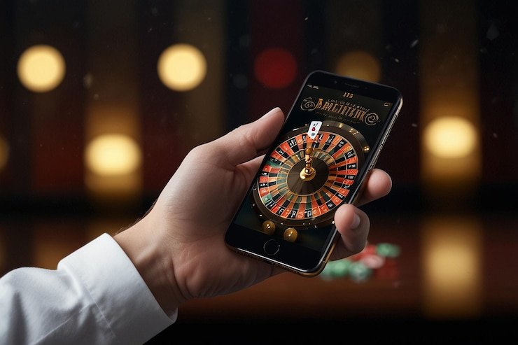 Layar perangkat menampilkan permainan blackjack dengan statistik real-time